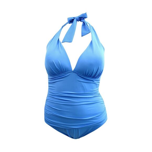 Lauren Ralph Lauren Women's Solid Halter One-piece Swimsuit (16 Blue)